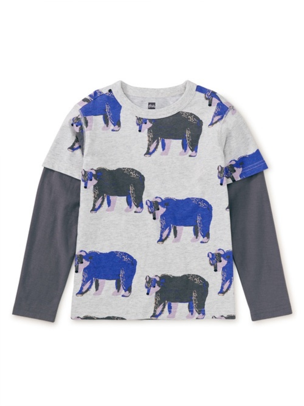 Tea Collection Printed Layered Sleeve Tee - Bushy Bear Size 7